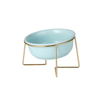 HKM-7493565 Tilted Ceramic Cat Bowl with Stainless Steel Base - Modern Design for Elevated Feeding