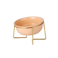 HKM-7493565 Tilted Ceramic Cat Bowl with Stainless Steel Base - Modern Design for Elevated Feeding