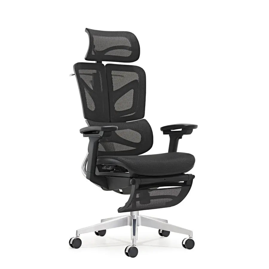 HKM-749459 Ergonomic Mesh Office Chair with Adjustable Footrest and Clothes Hanger, Swivel Design for Comfort