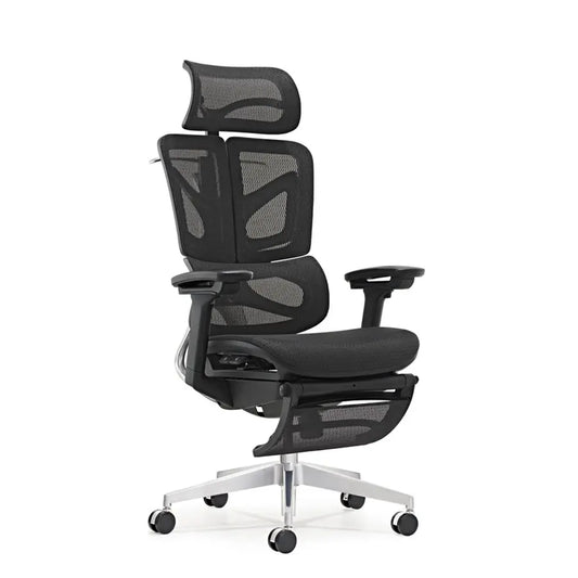 HKM-749459 Ergonomic Mesh Office Chair with Adjustable Footrest and Clothes Hanger, Swivel Design for Comfort