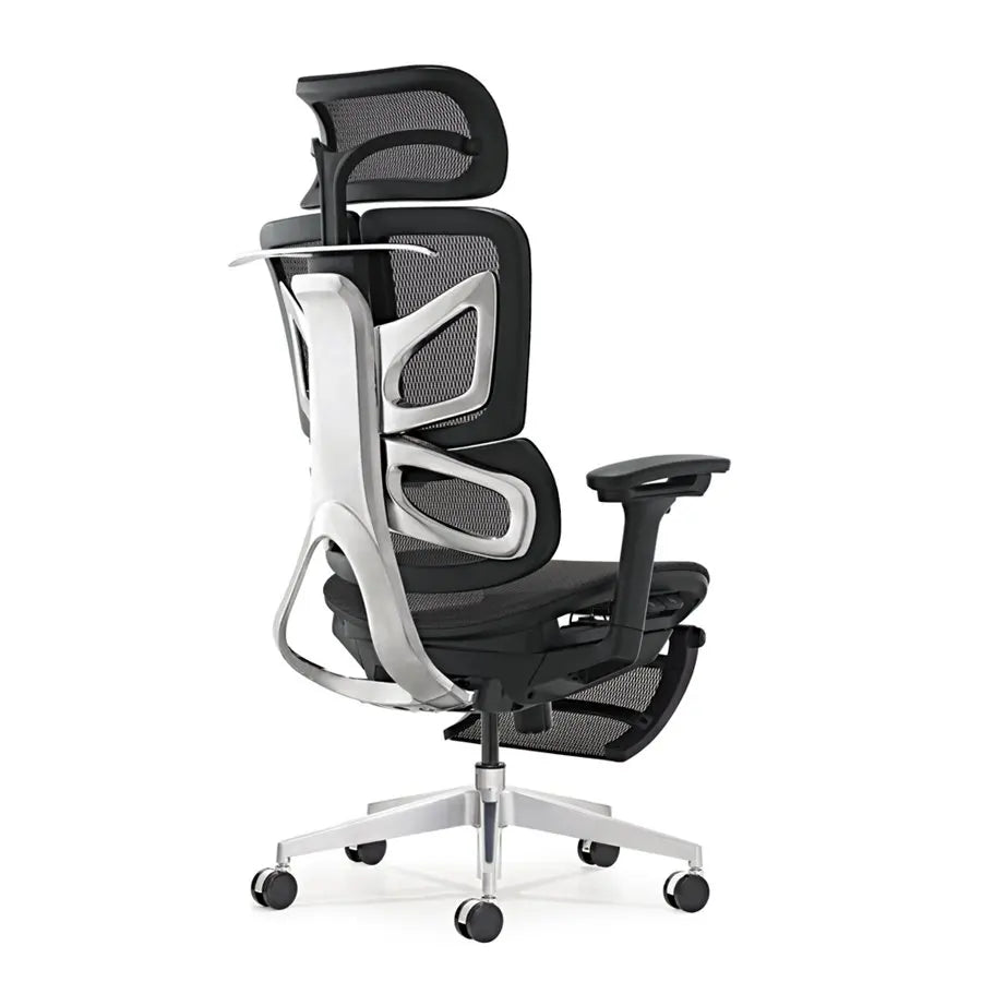 HKM-749459 Ergonomic Mesh Office Chair with Adjustable Footrest and Clothes Hanger, Swivel Design for Comfort