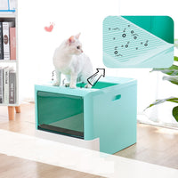HKM-7497405 Large Fully Enclosed Cat Litter Box with Drawer - Blue Grey Color