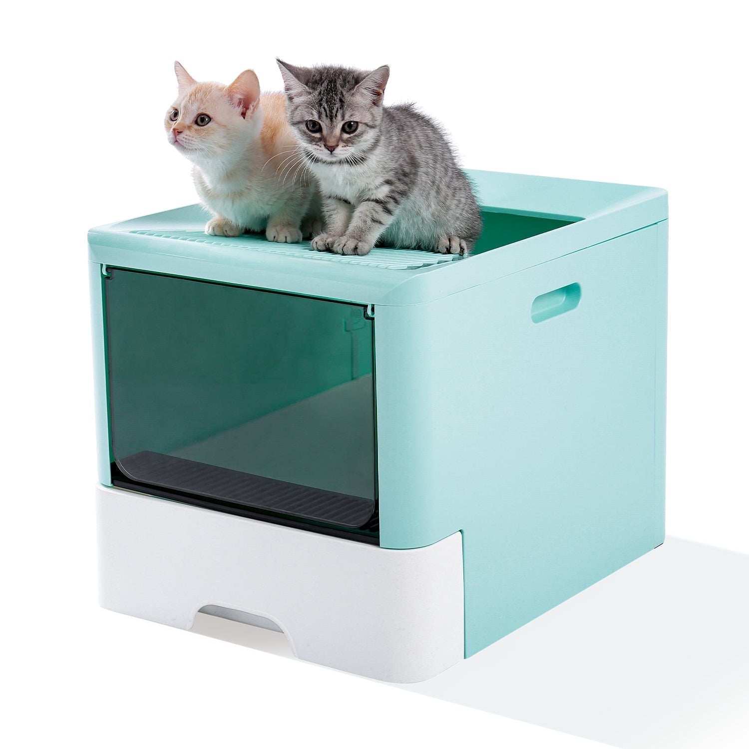 HKM-7497405 Large Fully Enclosed Cat Litter Box with Drawer - Blue Grey Color