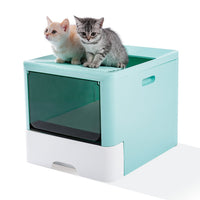 HKM-7497405 Large Fully Enclosed Cat Litter Box with Drawer - Blue Grey Color