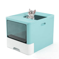 HKM-7497405 Large Fully Enclosed Cat Litter Box with Drawer - Blue Grey Color