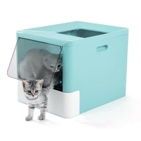 HKM-7497405 Large Fully Enclosed Cat Litter Box with Drawer - Blue Grey Color