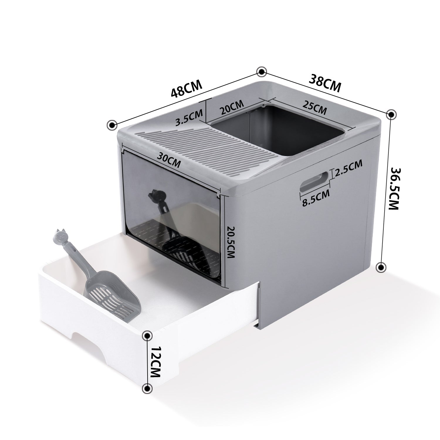 HKM-7497405 Large Fully Enclosed Cat Litter Box with Drawer - Blue Grey Color