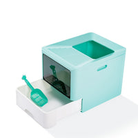 HKM-7497405 Large Fully Enclosed Cat Litter Box with Drawer - Blue Grey Color