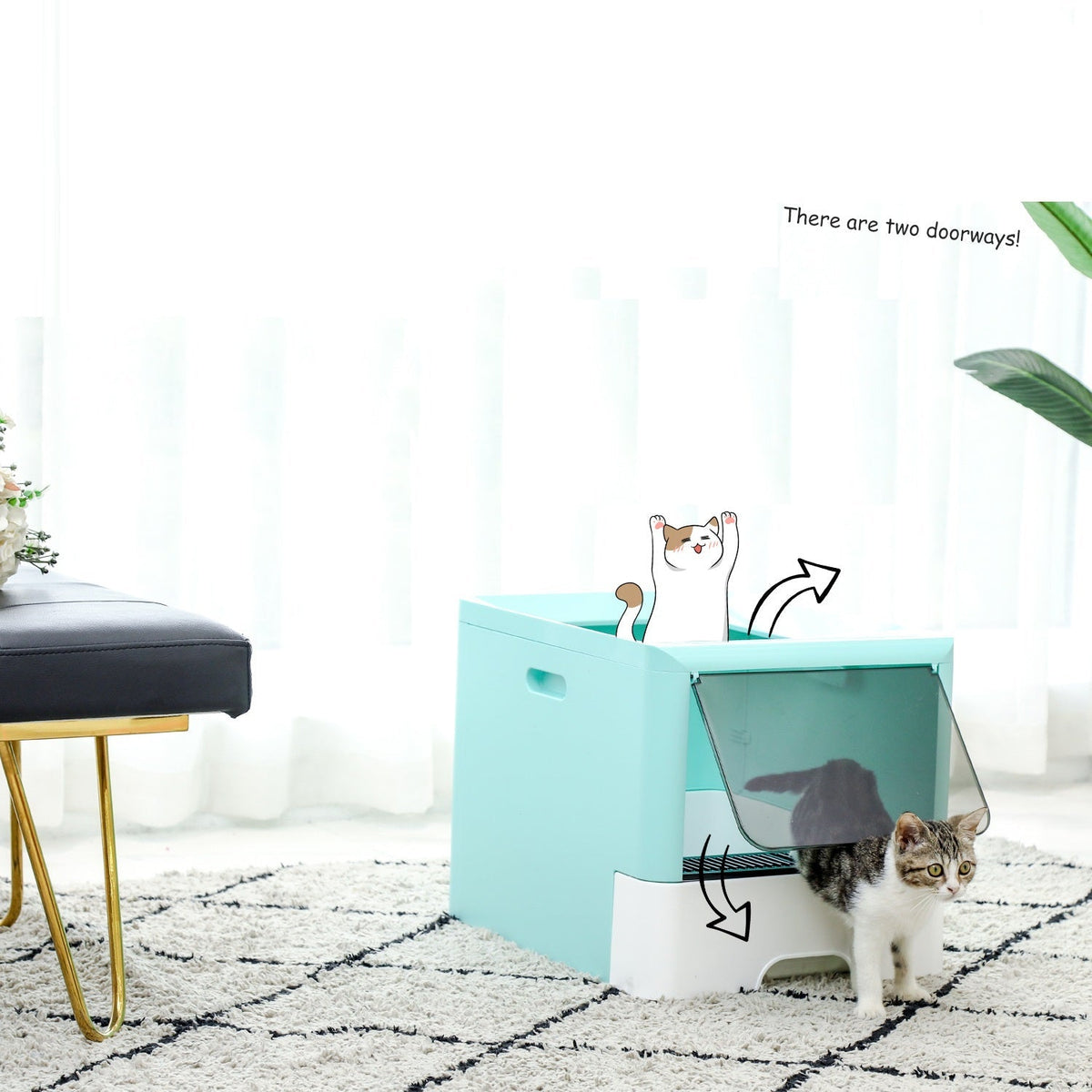 HKM-7497405 Large Fully Enclosed Cat Litter Box with Drawer - Blue Grey Color