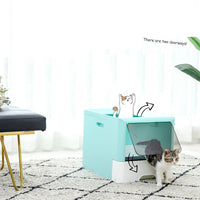 HKM-7497405 Large Fully Enclosed Cat Litter Box with Drawer - Blue Grey Color