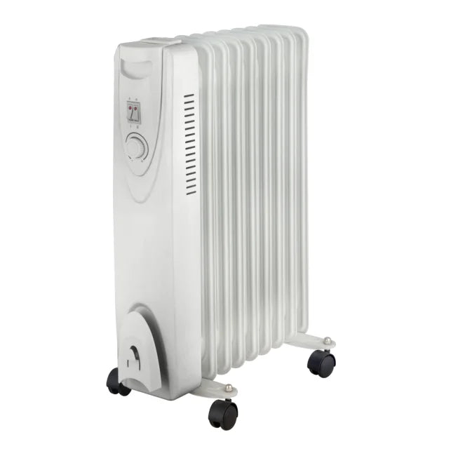 HKM-749779 Freestanding Oil Filled Radiator Heater with Adjustable Thermostat and Overheat Protection, 5 to 13 Fins, 220-240V