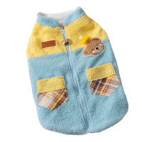 HKM-7497917 Cute Bear Embroidered Fleece Dog Jacket with Plaid Pockets and Zipper Closure for Small Dogs