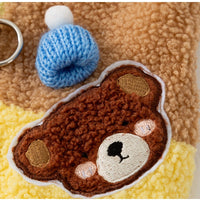 HKM-7497917 Cute Bear Embroidered Fleece Dog Jacket with Plaid Pockets and Zipper Closure for Small Dogs