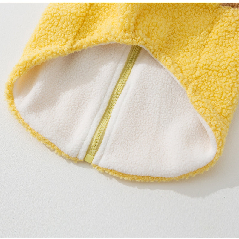 HKM-7497917 Cute Bear Embroidered Fleece Dog Jacket with Plaid Pockets and Zipper Closure for Small Dogs