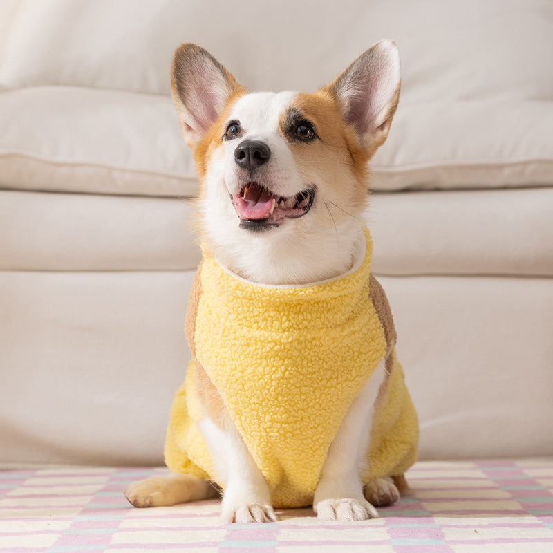 HKM-7497917 Cute Bear Embroidered Fleece Dog Jacket with Plaid Pockets and Zipper Closure for Small Dogs