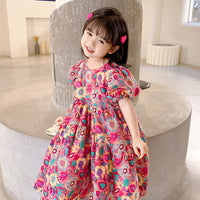 HKM-749843 Peach Pink Printed Mother-Daughter Skirt in 100% Cotton with Floral Design