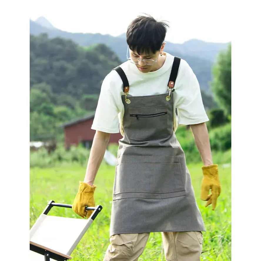 HKM-750035 Floral Canvas Apron for Outdoor, Gardening, and Barista Use