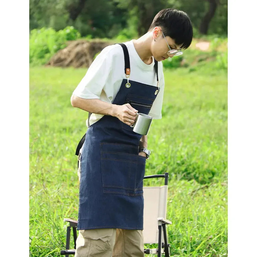 HKM-750035 Floral Canvas Apron for Outdoor, Gardening, and Barista Use