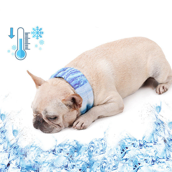 HKM-7501373 Cooling Ice Scarf for Dogs - Blue Striped Polyester, Available in 3 Sizes