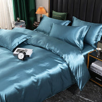 HKM-750163 Double-Sided Silk Quilt Cover Set with Pillowcases - Modern Solid Color Options