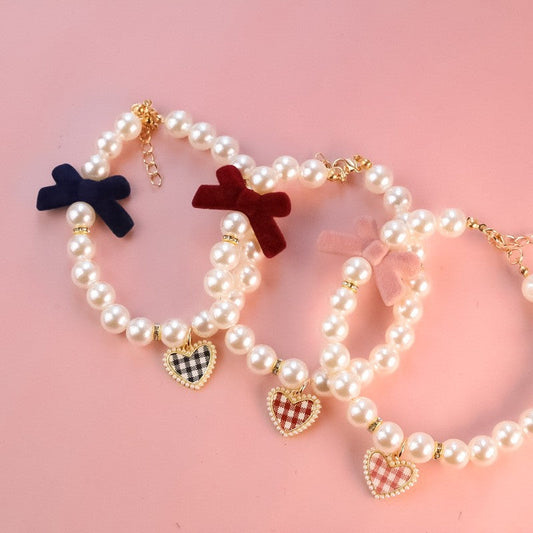HKM-7501757 Retro Plaid Bow Pet Necklace in Black, Pink, and Red - XS to L