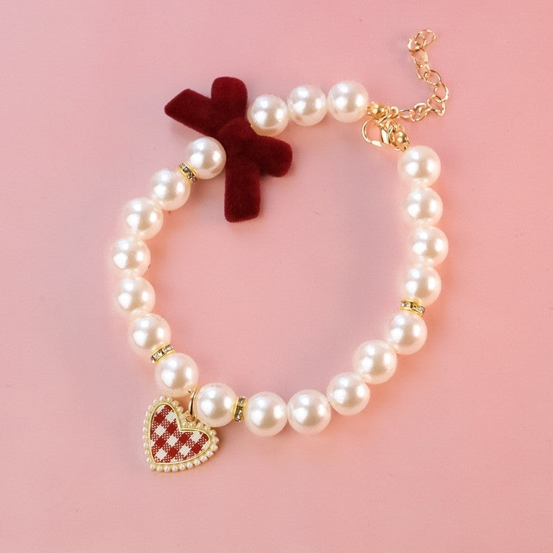 HKM-7501757 Retro Plaid Bow Pet Necklace in Black, Pink, and Red - XS to L