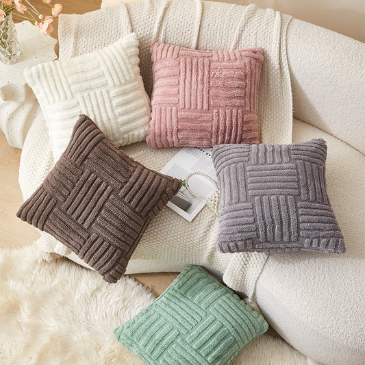 HKM-750227 Modern Velvet Striped Pillow Cover – Comfortable Cushion in White, Brown, Gray, Pink, or Green – 45x45cm