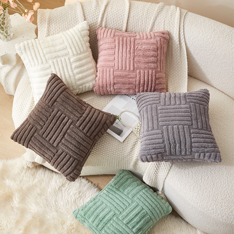 HKM-750227 Modern Velvet Striped Pillow Cover – Comfortable Cushion in White, Brown, Gray, Pink, or Green – 45x45cm