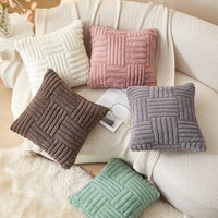 HKM-750227 Modern Velvet Striped Pillow Cover – Comfortable Cushion in White, Brown, Gray, Pink, or Green – 45x45cm