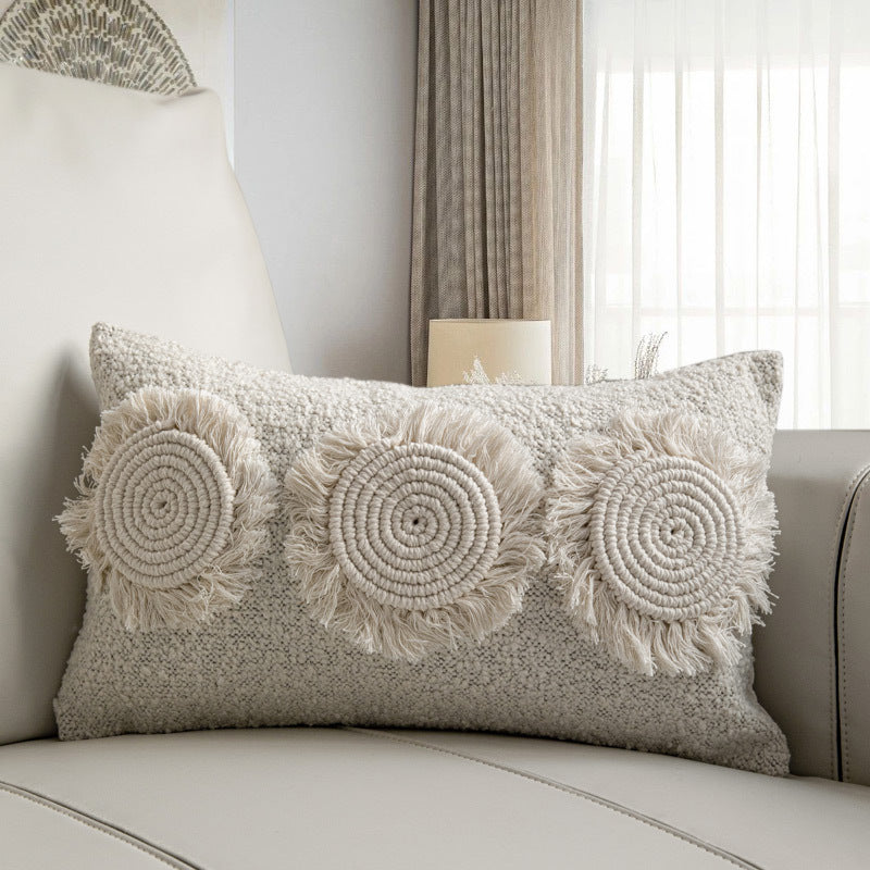 HKM-750291 Beige Cotton Linen Blend Throw Pillow Cover 30x50cm for Bedroom Decor