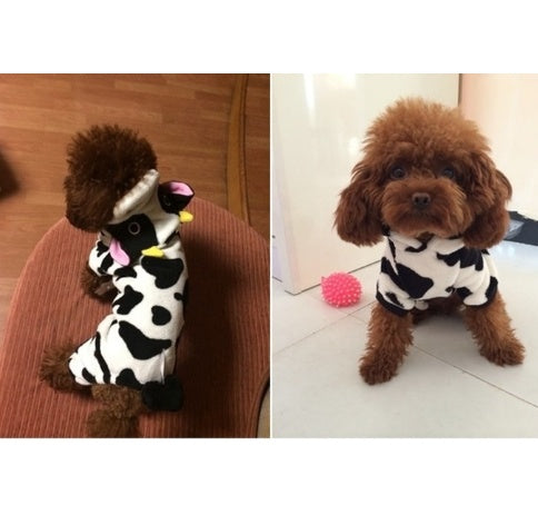 HKM-7503293 Warm Cow Costume Sweater for Dogs and Cats - Hooded Winter Jumpsuit, Sizes XS to XL