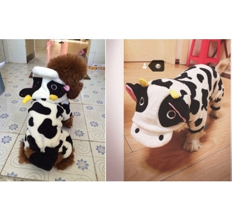 HKM-7503293 Warm Cow Costume Sweater for Dogs and Cats - Hooded Winter Jumpsuit, Sizes XS to XL