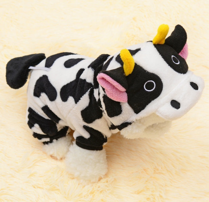HKM-7503293 Warm Cow Costume Sweater for Dogs and Cats - Hooded Winter Jumpsuit, Sizes XS to XL
