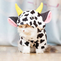 HKM-7503293 Warm Cow Costume Sweater for Dogs and Cats - Hooded Winter Jumpsuit, Sizes XS to XL