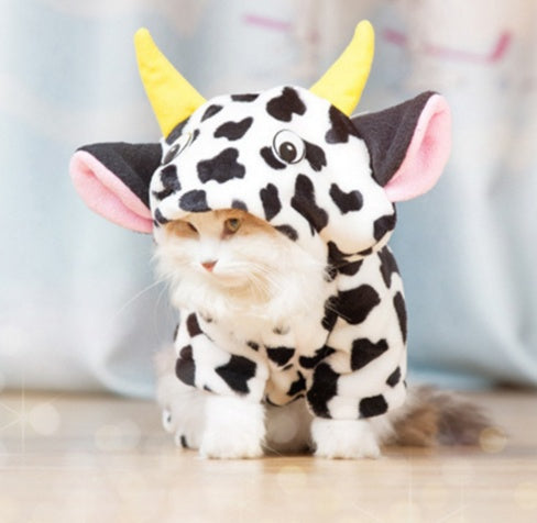HKM-7503293 Warm Cow Costume Sweater for Dogs and Cats - Hooded Winter Jumpsuit, Sizes XS to XL