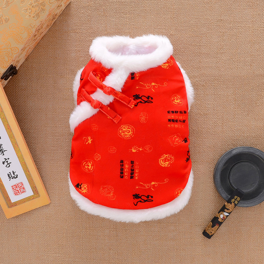 HKM-7503549 Winter Thicken Warm Dog Clothes Tang Suit - Lucky Deer & Dragon Phoenix Designs