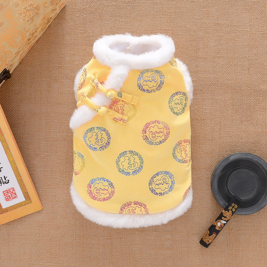 HKM-7503549 Winter Thicken Warm Dog Clothes Tang Suit - Lucky Deer & Dragon Phoenix Designs