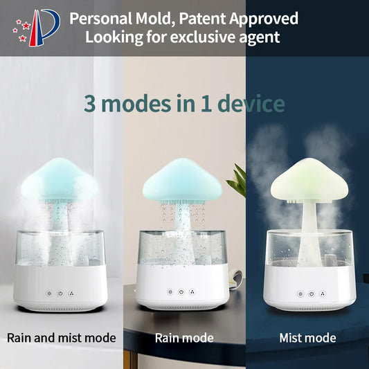 HKM-750355 Adjustable Water Flow Cloud Humidifier with 7-Color Light and Relaxing Raindrop Sound