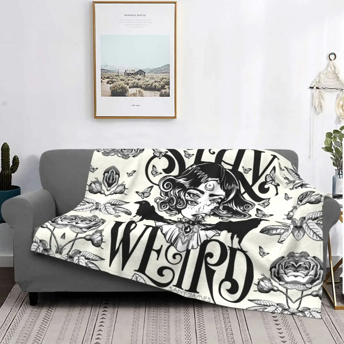 HKM-7505725 Gothic Geometric Pattern Flannel Blanket for All Seasons, Multiple Sizes Available