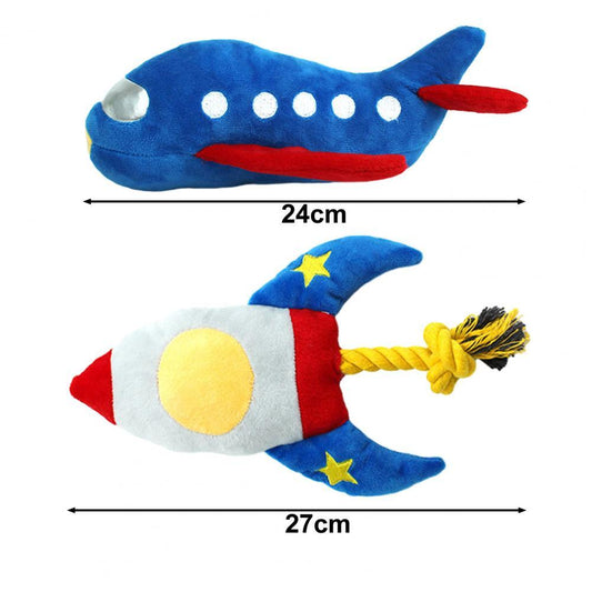HKM-7506365 Durable Plush Dog and Cat Toy - Airplane/Rocket Shape, Bite-Resistant, Sound Feature, Teething & Dental Care