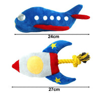 HKM-7506365 Durable Plush Dog and Cat Toy - Airplane/Rocket Shape, Bite-Resistant, Sound Feature, Teething & Dental Care