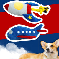 HKM-7506365 Durable Plush Dog and Cat Toy - Airplane/Rocket Shape, Bite-Resistant, Sound Feature, Teething & Dental Care