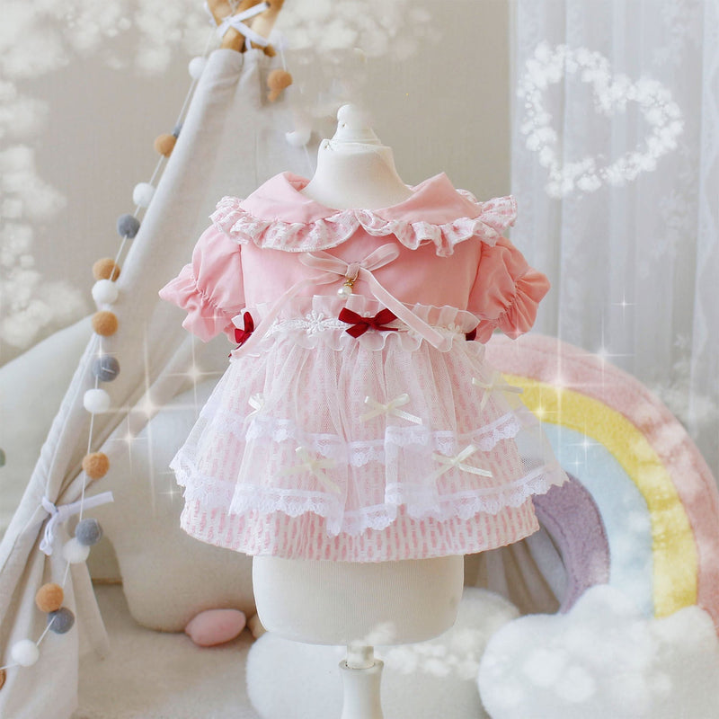 HKM-7506493 Pink Cloud Pattern Dog Dress - Cotton Princess Style, Sizes XS to XL