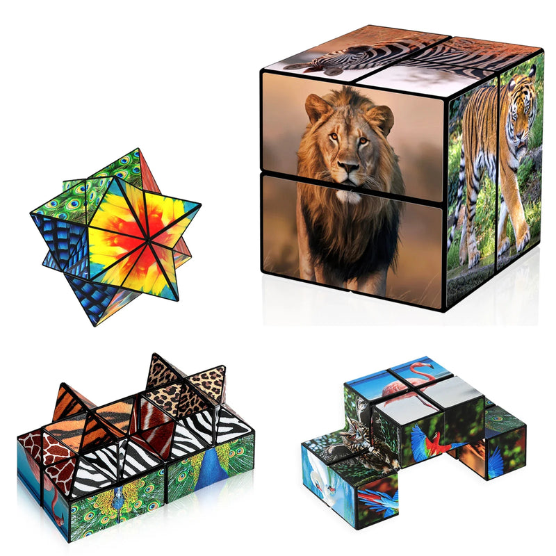HKM-750739 2-in-1 Shape Shifting Infinity Magic Cube Stress Relief Puzzle Toy for All Ages