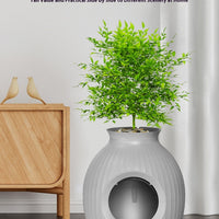 HKM-7508541 Flower Pot Style Enclosed Litter Box in Gray, White, and Pink - Durable ABS Plastic Design