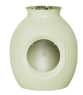 HKM-7508541 Flower Pot Style Enclosed Litter Box in Gray, White, and Pink - Durable ABS Plastic Design