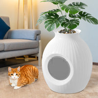 HKM-7508541 Flower Pot Style Enclosed Litter Box in Gray, White, and Pink - Durable ABS Plastic Design
