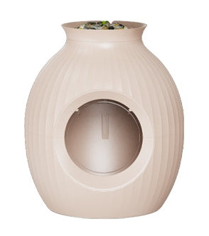 HKM-7508541 Flower Pot Style Enclosed Litter Box in Gray, White, and Pink - Durable ABS Plastic Design