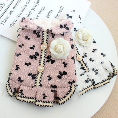 HKM-7509309 Princess Dog and Cat Dress with Bow-Knot Skirt in Pink and White
