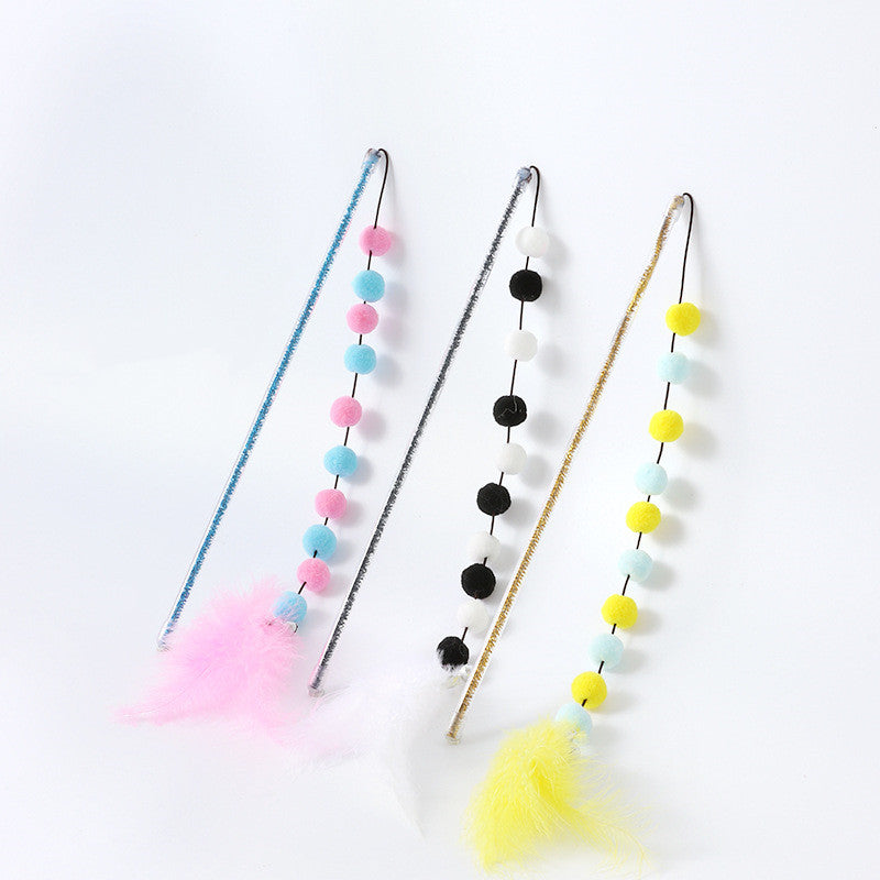 HKM-7509693 Interactive Cat Toy with Plush Ball and Feather Teaser Stick
